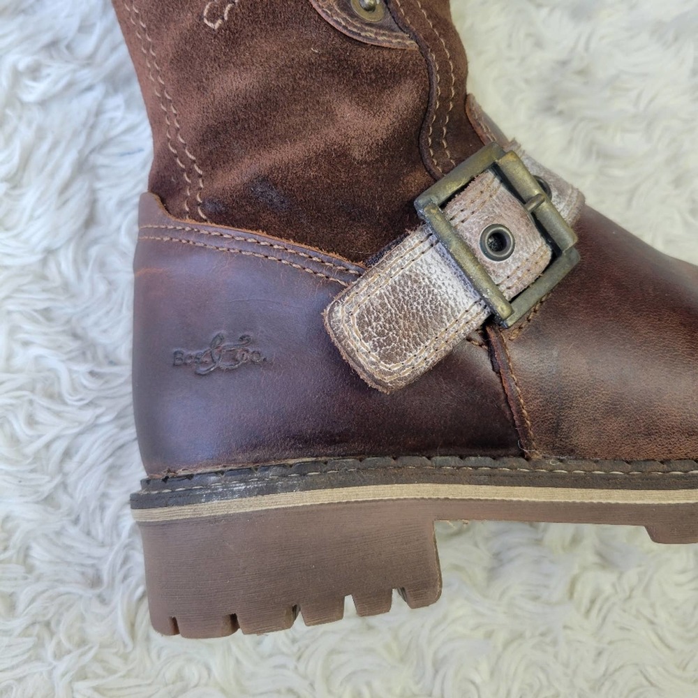 Women's Brown Leather Suede Mid-Calf Buckle Winter Boots - Picture 6 of 10